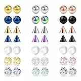 Mayhoop 16G 3mm Ersatzkugeln für Körperschmuck aus Edelstahl und klarem Acryl Barbell Teile für Lippenringe/industrielle Barbell/Nippelringe/Zungenringe 42Stk