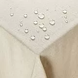 Deconovo Tischdecke Abwaschbar Tischdecken Lotuseffekt Tischwäsche Leinenoptik Tischtuch für Esszimmer Küche Wohnzimmer Garten pflegeleicht Wasserabweisende Tafeldecke, 240x140 cm, Creme, 1 Stück
