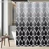 GERUIKE Wasserdicht Duschvorhang 180x200 mit Gewicht Unten | Anti-Schimmel & Waschbar Polyester-Stoff (130 GSM) mit 12 Ringen, Grau-Schwarz Ombre Wellenmuster Shower Curtain