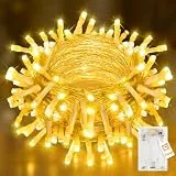Peasur Lichterkette Batterie mit Timer, 10M 100 LED Warmweiß Weihnachten Lichterketten Batteriebetrieben, 2 Modi Wasserdicht Lichterkette Innen Weihnachtsdeko für Hochzeit, Party, Zimmer