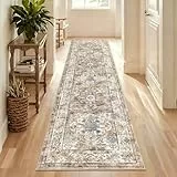 Enyhom Teppich Läufer 60 x 240cm Extra Lange Läufer Flur rutschfest Küchenläufer Maschine Waschbar Küche Bodenmatte für Eingang Schlafzimmer Treppe Badezimmer, Cremefarben