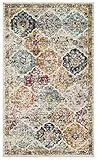 SAFAVIEH Distressed Teppich für Wohnzimmer, Esszimmer, Schlafzimmer - Madison Collection, Kurzer Flor, Creme und Multi, 91 X 152 cm