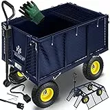 KESSER® Bollerwagen 550kg belastbar Gartenwagen Transportwagen Gartenkarre herausnehmbare Plane Gerätewagen Handwagen vielseitig einsetzbar inkl. Handschuhe Navyblau
