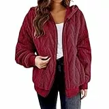 EMATOP Wintermantel Damen Teddy Fleece Jacke Warm Flauschig Fleecejacke Elegant Langarm Plüschjacke Full Zip Hoodie Kapuzenjacke Einfarbig Sport Winterjacke mit Kapuze Fleecepullover Outdoor