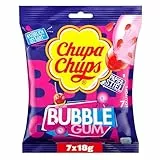 Chupa Chups Lutscher Multi, Maxi Bubble Gum, Nachfüll-Beutel mit 7 Lollipops, erfrischend-süßer Bubble-Gum-Geschmack, geeignet für Geburtstag, 7 x 18g