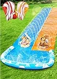 JOYIN 685 cm Rutsche und Wasserrutsche mit 2 Bodyboards, Rasen-Wasserrutsche mit eingebautem Sprinkler für Sommer-Wasserspaß im Garten für Kinder und Erwachsene