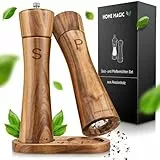 Home Magic Pfeffermühle Holz – Premium Salz und Pfeffermühle 2er Set aus Akazienholz mit Untersetzer | Hochwertiges Keramikmahlwerk