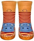 Playshoes Unisex Kinder Hüttenschuh Socken, rot-Nilpferd, 27/30