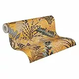 Livingwalls Metropolitan Stories 2 Vliestapete mit floralem Muster 0,53 x 10,05 m – Gelb, Braun, Blau – moderne Tapete mit Blättermotiv Made in Germany – 378601