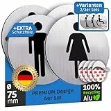 SCHILDERBOXX® WC Schild Selbstklebend - 4er Set Toilettenschild Damen und Herren [Ø75mm, 100% Alu, 3M Tape] – Türschild Toilette Aufkleber Tür, WC-Schilder, Toilettenschilder