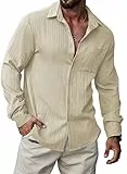 Meilicloth Herren Hemd Langarm Freizeithemden Regular Fit mit Brusttasche Oberhemd Button Down Hemd Strand Leicht Einfarbig Apricot L