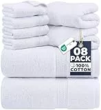 Utopia Towels - 8 teilig Handtücher Set aus Baumwolle mit Aufhänger - 2 Badetuch, 2 Handtücher und 4 Washclappen - (weiß)
