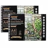 ARTME A4-Mixed-Media-Block 2st - 30 Blatt, 200 g/m², Spiralbindung, mit reißenden Schnittlinien, Skizzenbuch zum Zeichnen und Malen (A4 x 2)