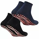 2Paar Anti-Rutsch-Socken Rutschsocken Stopppersocken ABS Yoga Socken für Erwachsene Männer Herren Antirutsch Sportsocken Baumwolle für Sport Yoga Pilates Gymnastik Trampolin (Schwarz/Navy)