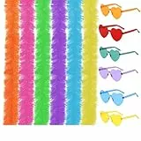 AWAVM 6 Stück 6,6 ft bunte Klappdeckel Boas 6 Stück Sonnenbrille ohne Rahmen Boas Federn Boa Kostüm Federn Boa Kostüm für Cosplay, Halloween (12 Stück)