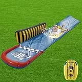 ACTOYS Wasserrutsche Garten, Single Wasser Rutschbahn, Rutschbahn Outdoor Wasser, Rasen-Wasserrutsche mit 1 Bodyboard und 4 Befestigungsankern, Slip und Slide Wasserrutsche für Kinder 488cmx85cm