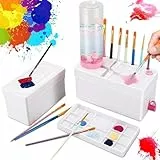 EPROICKS Verbesserte 4-in-1-Pinselreiniger, Brush Rinser Wasserkreislaufspüler, Pinselhalter mit Palette, Pinselspüler für Acryl-, Aquarell- und wasserbasierte Farben, Mal- und Kunstzubehör (Rosa)