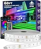 AILBTON 18M Outdoor LED Streifenleuchte wasserdicht,IP68 Außen LED Lichtband wasserfest mit App-Fernsteuerung,Musik Synchronisation RGB Outside Lichterkette für Balkon,Terrasse,Dach,Garten,Pool
