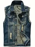 Herren Denim Westen Zerrissen Casual Ärmellos Biker Fashion Jeansweste