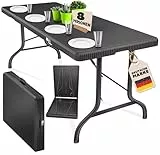 KESSER® Buffettisch Tisch klappbar Kunststoff 183x76cm Rattan Optik Campingtisch Partytisch Klapptisch Gartentisch 6 Personen Garten Terrasse & Balkon zusammenklappbar inkl. Tragegriff Anthrazit