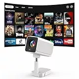 [Android TV OS & Teleskop Stand]Puxinat Smart Beamer mit WiFi6 und Bluetooth5.2, 300ANSI Elektrischer Fokus/Auto Keystone 1080P Mini Beamer mit 180°Verstellbarem Stand, One-Click Use YouTube/HBO/Hulu