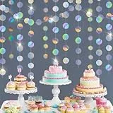 FRKOKRFA 4 Stück Runde Papier Girlande Glitzer 4m Hängende Kreis Garland für Geburtstag Hochzeit Party Deko (Phantom Silber)