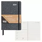 Idena 11068 - Terminkalender 2024, DIN A5, 176 Seiten, grau, 1 Woche auf 1 Seite, Agenda, Wochenplaner, Einband aus recyceltem Leder