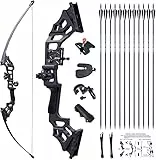 Tongtu Pfeil und Bogen Jagd Erwachsene 30-40 Lbs Recurvebogen Set AnfäNger mit 12 StüCk Mixed-Carbon Pfeile Longbow Kit für Die Jagdpraxis Outdoor-Sportarten(40 Lbs)