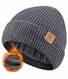 CAOZITOU Mütze Herren Damen Winter, Merino Warme Wintermütze Thermo Beanie Strickmütze Weiche Bequem für Outdoor Fahren Ski (DE/NL/SE/PL, Alphanumerisch, Einheitsgröße, Dunkelgrau)
