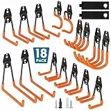 BONTEC 18 Stück Wandhaken Set, Stahl-Haken für Garage, Werkstatt, Fahrradhalterung, Gartengeräte, U/J/S Hakens, Orange mit Anti-Rutsch-Beschichtung, geeignet für Trockenbau & Ziegelwände