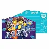 Amscan 9904647 - Einladungskarten Lego Movie 2, 8 Stück, Größe 10,7 x 15,8 cm, Karten mit blauen Umschlägen, Einladung, Film, Helden, Animation, Bausteine, Geburtstag, Mottoparty, Party, Karneval