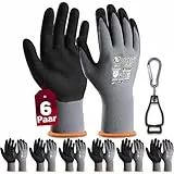 6 Paar Arbeitshandschuhe mit grip herren, mit Rutschfeste Nitril-Beschichtung Mechaniker Handschuhe, Montagehandschuhe mit optimaler Griffigkeit & feinem Tastgefühl, gartenhandschuhe damen, Größe 8/M