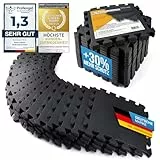 Boden-Schutzmatten XXL Set; Fitnessmatte Bodenschutz Puzzle-Matte; Unterlegmatte für Fitnessgeräte + GRATIS Anti-Rutschmatte; Trainingsmatte & Sport-Matte für Fitnessraum Keller Garage ca. 2m² Schwarz