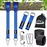 OVERMONT 1 Paar Schaukel Befestigung Hängematte Befestigung Schaukel Aufhängung Gurt Kit mit 2 D-Haken Karabiner und 2 Baumschutz Polyester Max 550KG Blau
