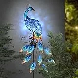 TERESA'S COLLECTIONS Gartendeko für draußen, Solarlampe für Außen, Pfau Gartenleuchte Metall wasserdichte Wegeleuchte für Terrasse,Hof,Blau,Muttertagsgeschenk Vatertagsgeschenk,102cm