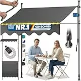 KESSER® Klemmmarkise mit Handkurbel & LED Lichterkette | Balkonmarkise ohne Bohren | Markise UV-beständig höhenverstellbar & wasserabweisend | Sonnenschutz für Balkon Terrasse & Garten 350cm