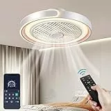 ASJK Deckenleuchte mit Ventilator, leise, Deckenventilator mit Beleuchtung, App und Fernbedienung; 72 W, 7200 lm, Dimmbar, für Wohn-, Schlaf- und Esszimmer, 6-Gang, Timer, Weiß