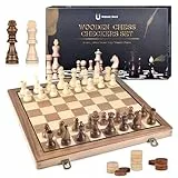 DYDHRER 39 x 39cm Schachspiel, 2 in 1 Schachbrett Holz Hochwertig, Tragbare Schach, Chess Board Klappbar, Reiseschach Schachspiel Kinder, Schachspie Magnetisch Set für Party Familie Aktivitäten