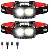 Blukar LED Stirnlampe Wiederaufladbar, Superhell 2000L Kopflampe mit 8 Lichtmodi, Sensor und Rotlicht, Leichtgewichtig IPX5 Wasserdichte Mini Stirnleuchte für Joggen, Campen, Angeln - 2 Stück