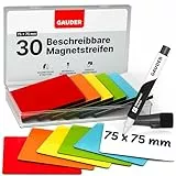 GAUDER Magnetetiketten beschreibbar - Wiederverwendbare Magnetschilder zum Beschriften für Whiteboard, Tafel, Kanban-Board und Kühlschrank - Magnetkarten mit Marker (30 Stück - 75 x 75 mm)