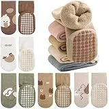 Domee Baby Stoppersocken ABS Antirutschsocken Frottee Winter Baumwolle 5er-Pack Tiere Natur 1-3 Jahre (Herstellergröße M)