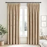 MIULEE Samtvorhäng Kräuselband mit Blattgolddruck Verdunklungsvorhänge Samt Gardinen Blickdicht Abdunklungsvorhang Thermovorhang Wohnzimmer Schlafzimmer 2er Set, 140 x 225 cm, Beige