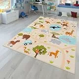 TT Home Kinderteppich Babyzimmer Teppich Kinderzimmer rutschfest Tiere Weltkarte Autos, Farbe:Grün Gelb Creme, Größe:80x150 cm