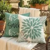 AwzyGous Kissenbezüge Salbeigrün Blau Dahlien Blumen Kissen Bezug 45x45 cm Sofakissen Kissenhülle Zierkissen Dekokissen Pillow Case für Sofa Couch Wohnzimmer Schlafzimmer Außenbereich Deko 2er Set