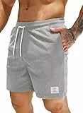 Elegancity Herren Kurze Hose Cord Grau Shorts Casual Sweathose Kurz Sommer Kordelzug Gym Shorts Mit Tasche XL