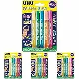 UHU Glitter Glue Glow in the Dark, Klebstoff mit Glitzerpartikel und 'Glow in the Dark' Effekt (leuchtet im Dunkeln), 5 x 10 ml (Packung mit 4)