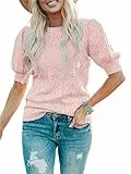 Saodimallsu Damen Pullover Laterne Kurzarm Tops Casual Rundhals Kleidung Niedlich Punkt Regular Fit Strickshirts Rose Klein