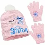 Disney Stitch Mädchen Wintermütze & Handschuhe Set, 2-Teiliges Winter Accessoires Set für Schule Reise, Geschenke Kinder & Teenagers (6-14 Jahre, Rosa Stitch)