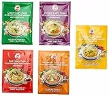 Cock Brand - 5 verschiedene Curry Pasten je 50g (Rote, Gelbe, Grüne, Panang, Matsaman)