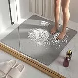 HITSLAM Duschmatte rutschfest, 68x68cm Badewannenmatte rutschfest mit Ablauf, Weiche PVC-Luffa Antirutschmatte Badewanne, Schnell Trocknende Badematte, Grau